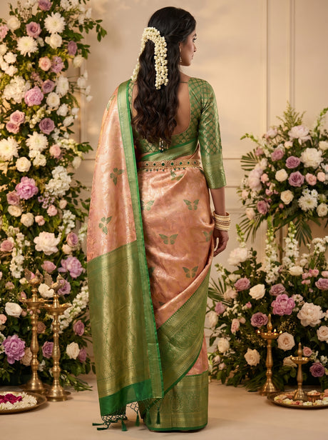 MIMOSA Orange Kanjivaram Art Silk Saree — Unstitched Blouse Fabric
