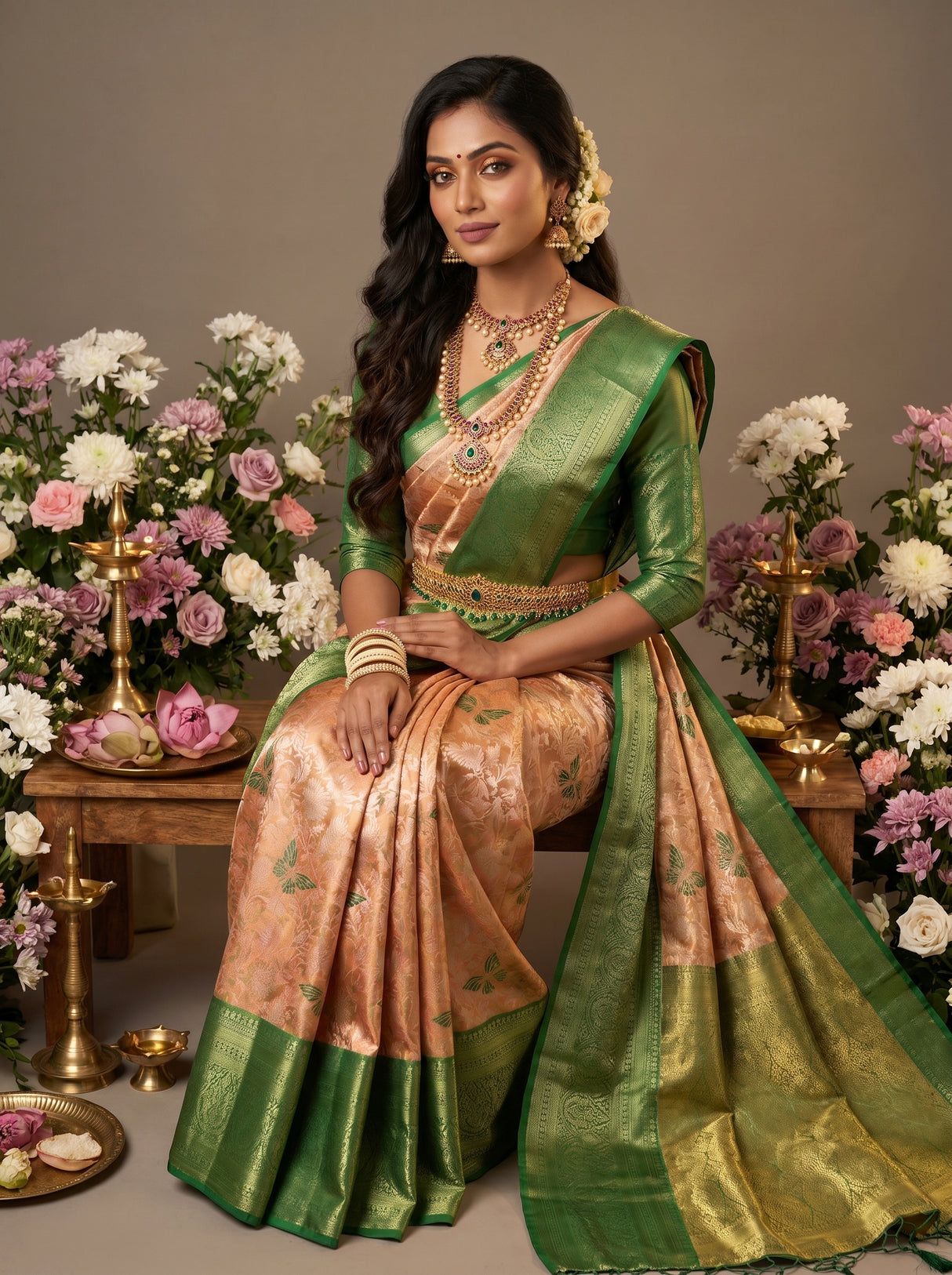 MIMOSA Orange Kanjivaram Art Silk Saree — Styled on Model