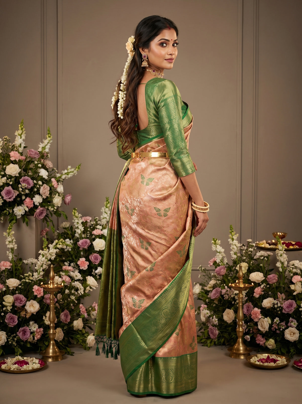 MIMOSA Orange Kanjivaram Art Silk Saree — pose 9 styling detail