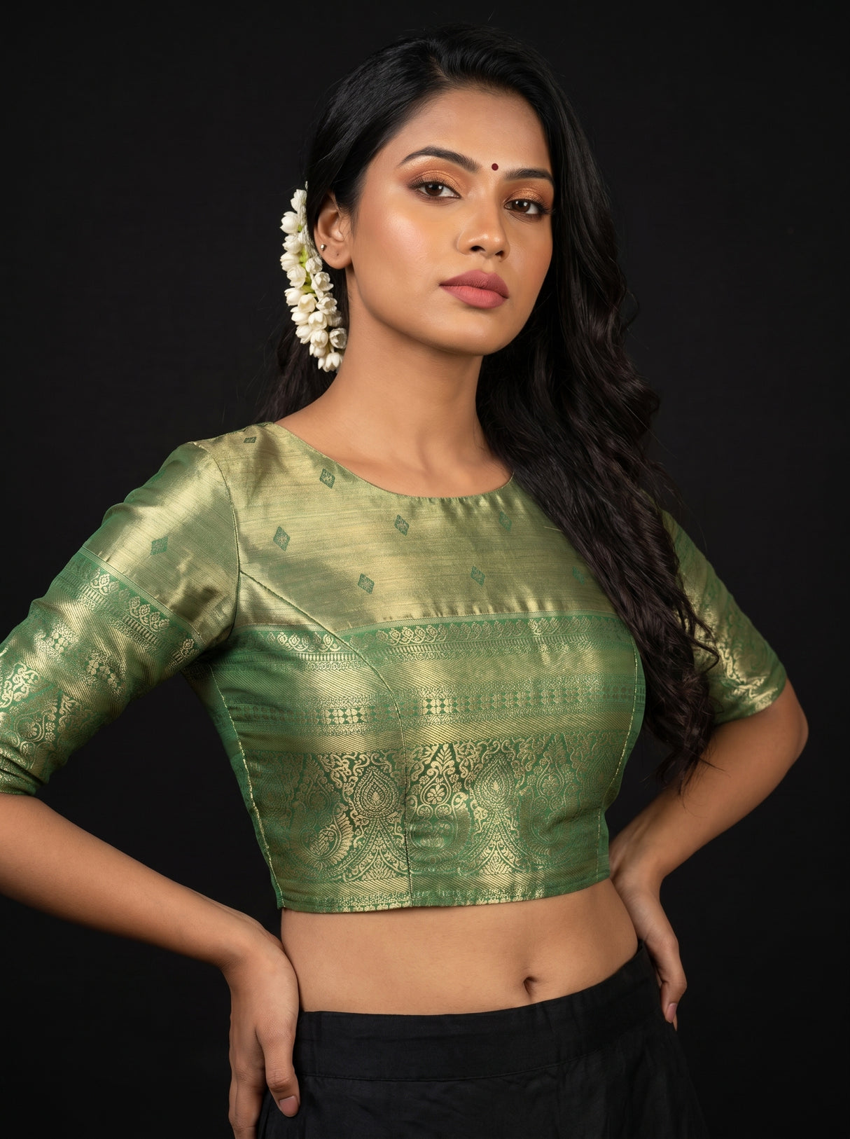 MIMOSA Orange Kanjivaram Art Silk Saree — blouse close-up