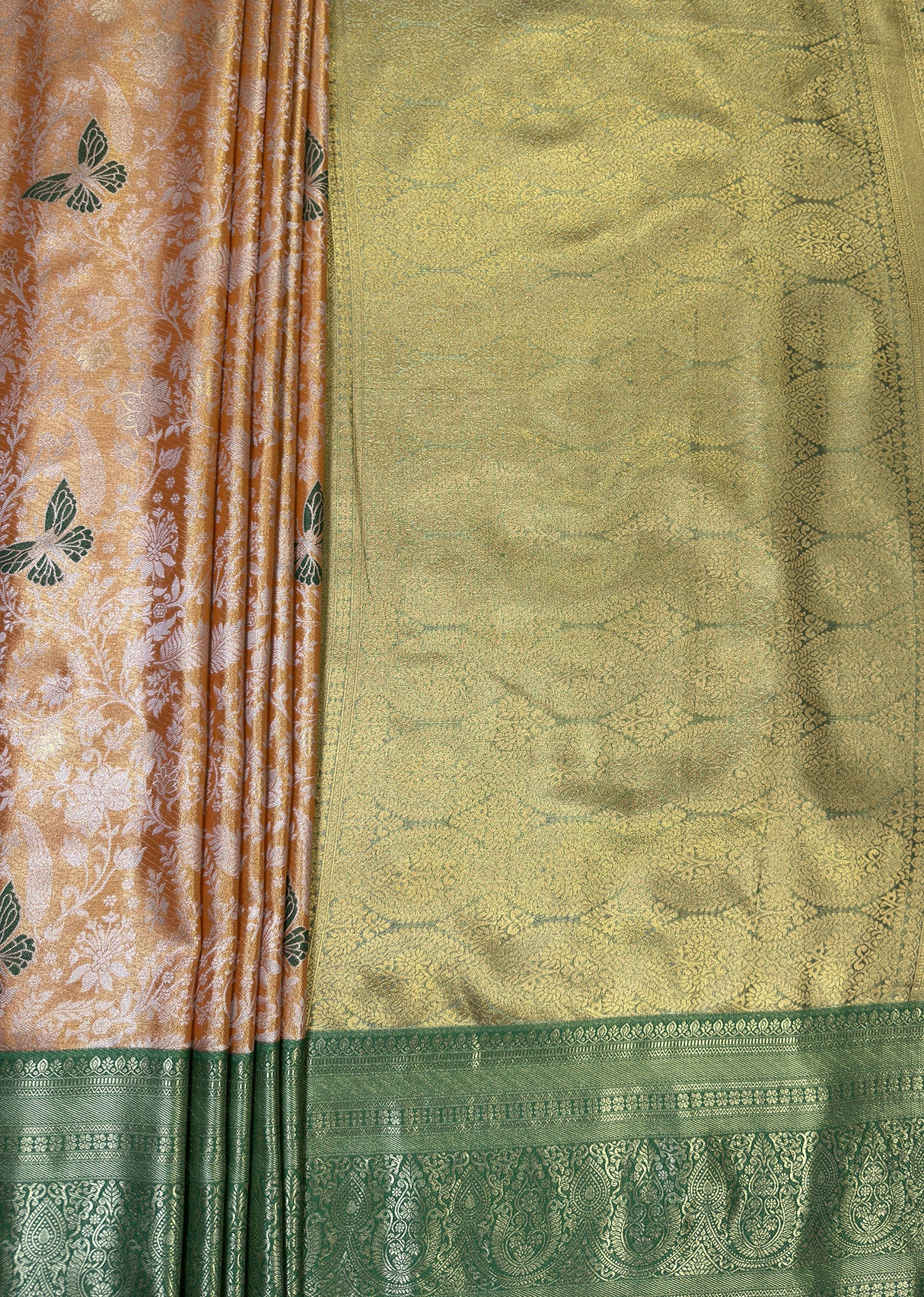MIMOSA Orange Kanjivaram Art Silk Saree — pallu and zari work detail