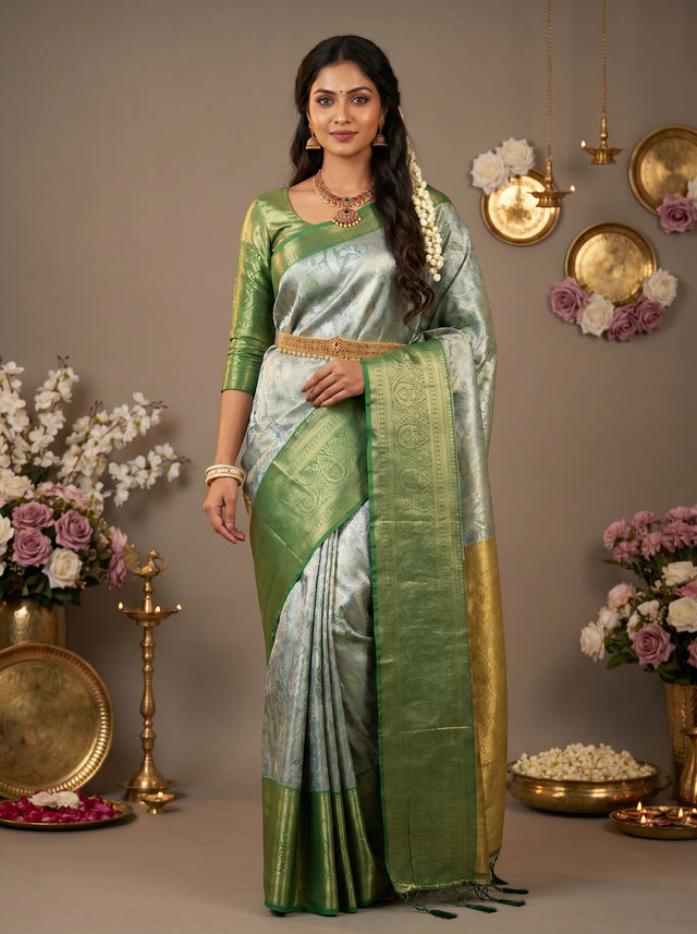 MIMOSA Saffire Kanjivaram Art Silk Saree — Mannequin Draped View