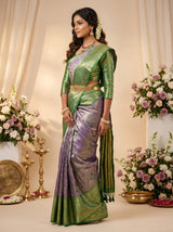 MIMOSA Violet Kanjivaram Art Silk Saree — Unstitched Blouse Fabric