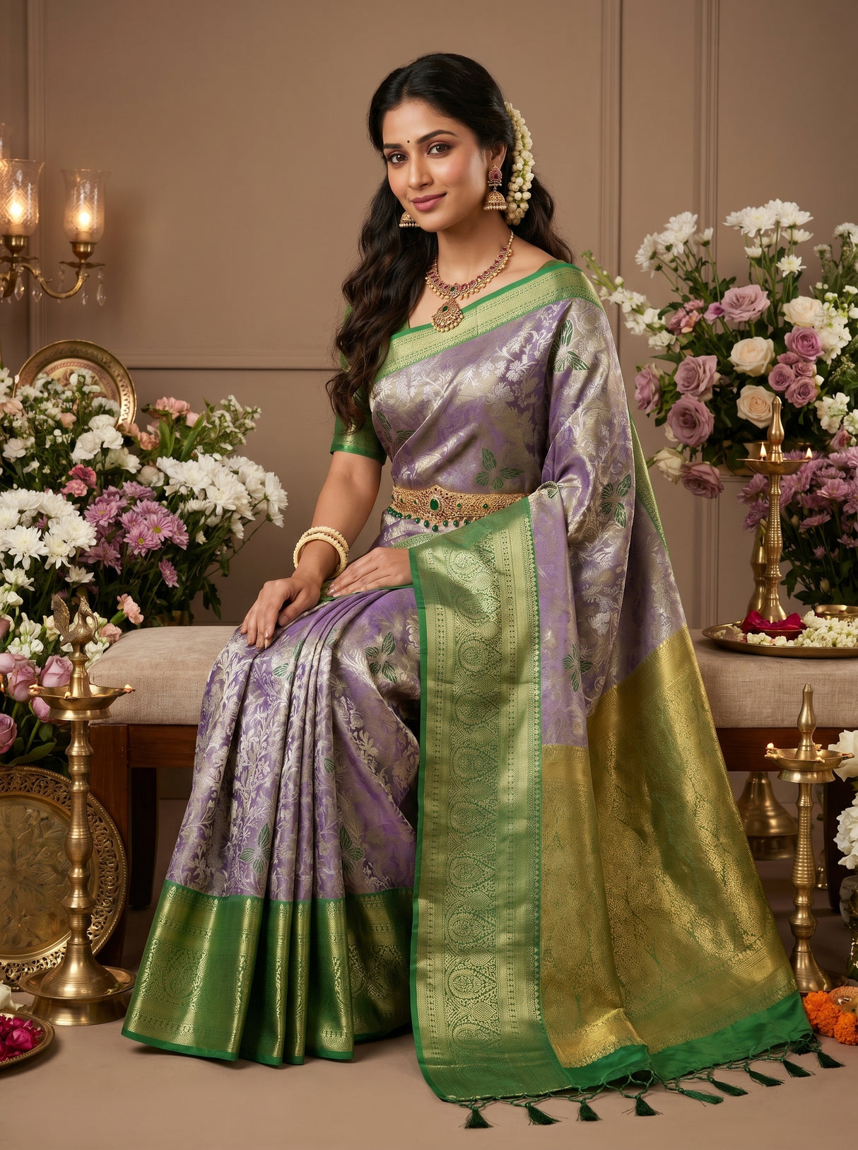 MIMOSA Violet Kanjivaram Art Silk Saree — Styled on Model