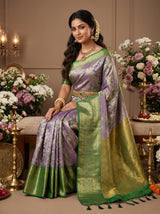 MIMOSA Violet Kanjivaram Art Silk Saree — Styled on Model