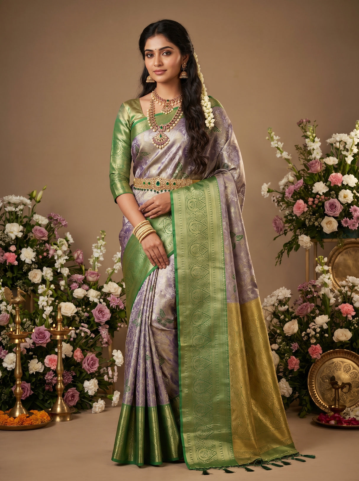 MIMOSA Violet Kanjivaram Art Silk Saree — pose 5 styling detail