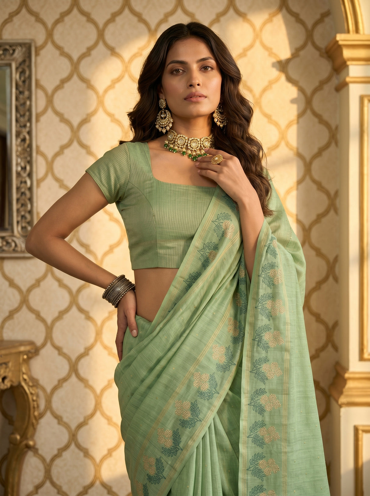 MIMOSA Pista Saree Saree — pose 10 styling detail