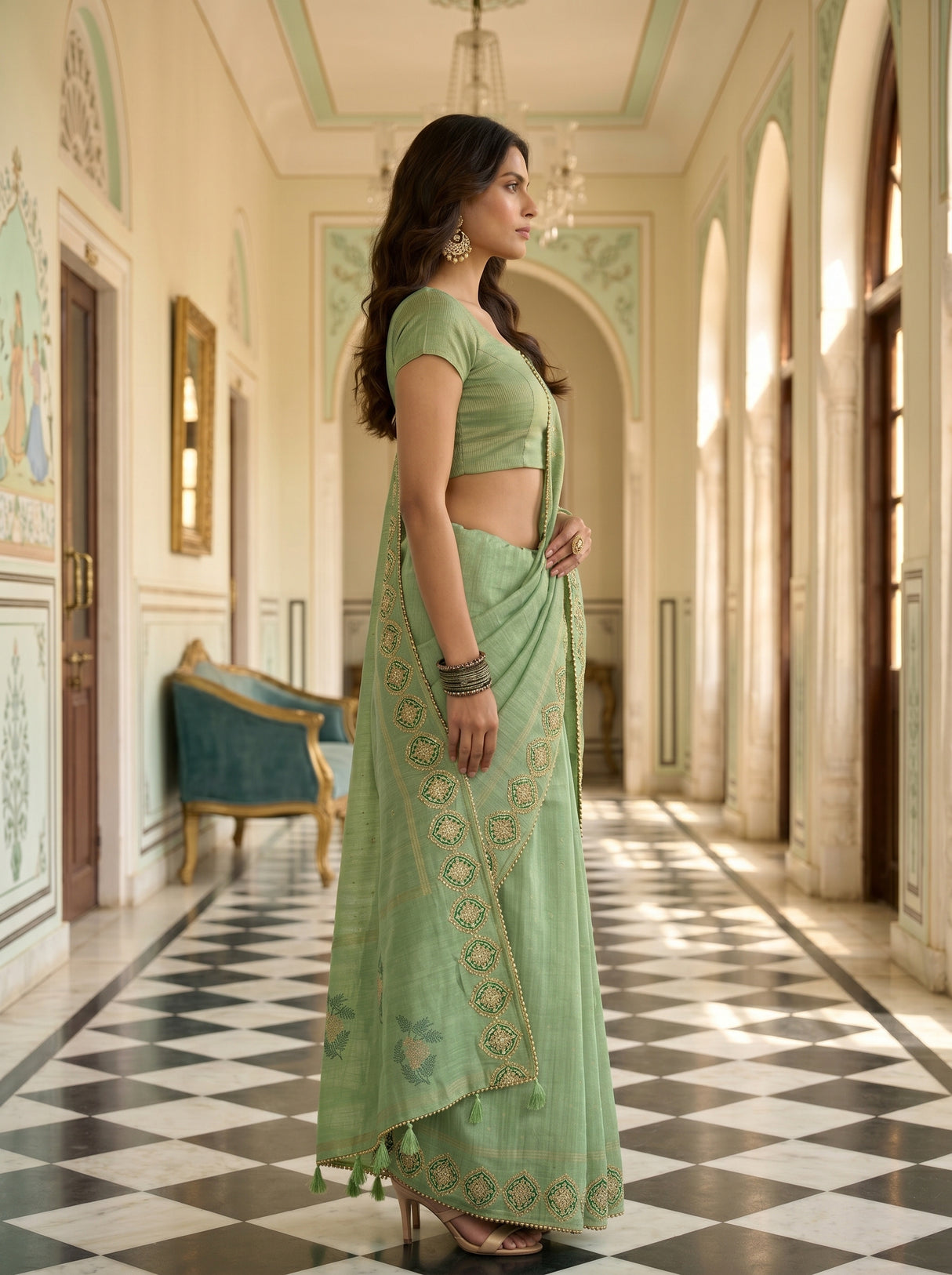 MIMOSA Pista Saree Saree — pose 3 styling detail