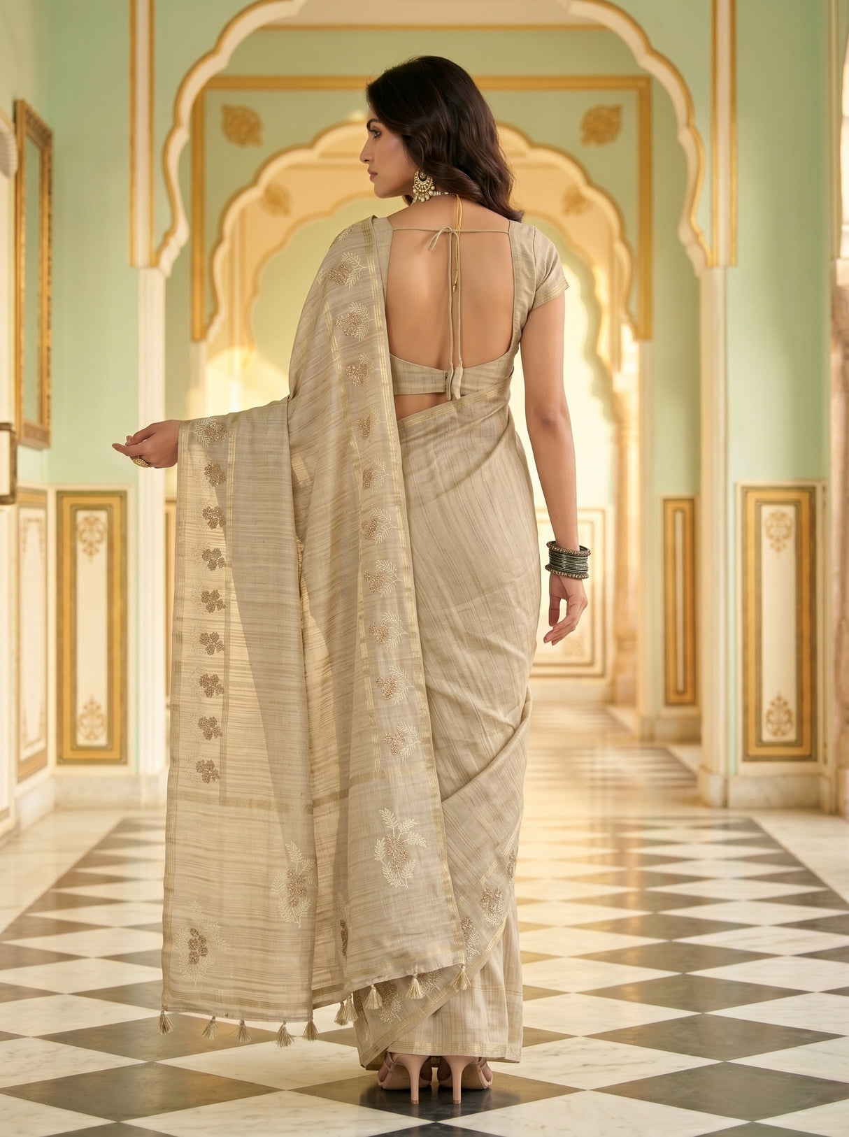 MIMOSA Tussar Saree Saree — pose 2 styling detail