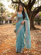 MIMOSA Sapphire Banarasi Art Silk Saree — pose 4 styling detail