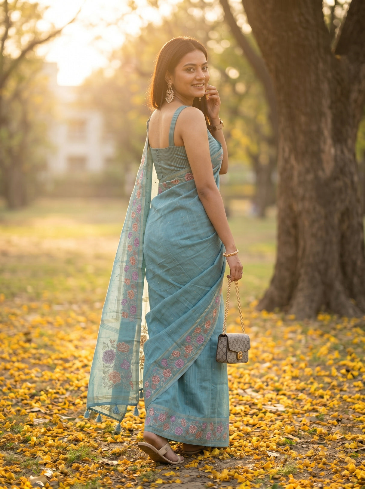 MIMOSA Sapphire Banarasi Art Silk Saree — pose 7 styling detail