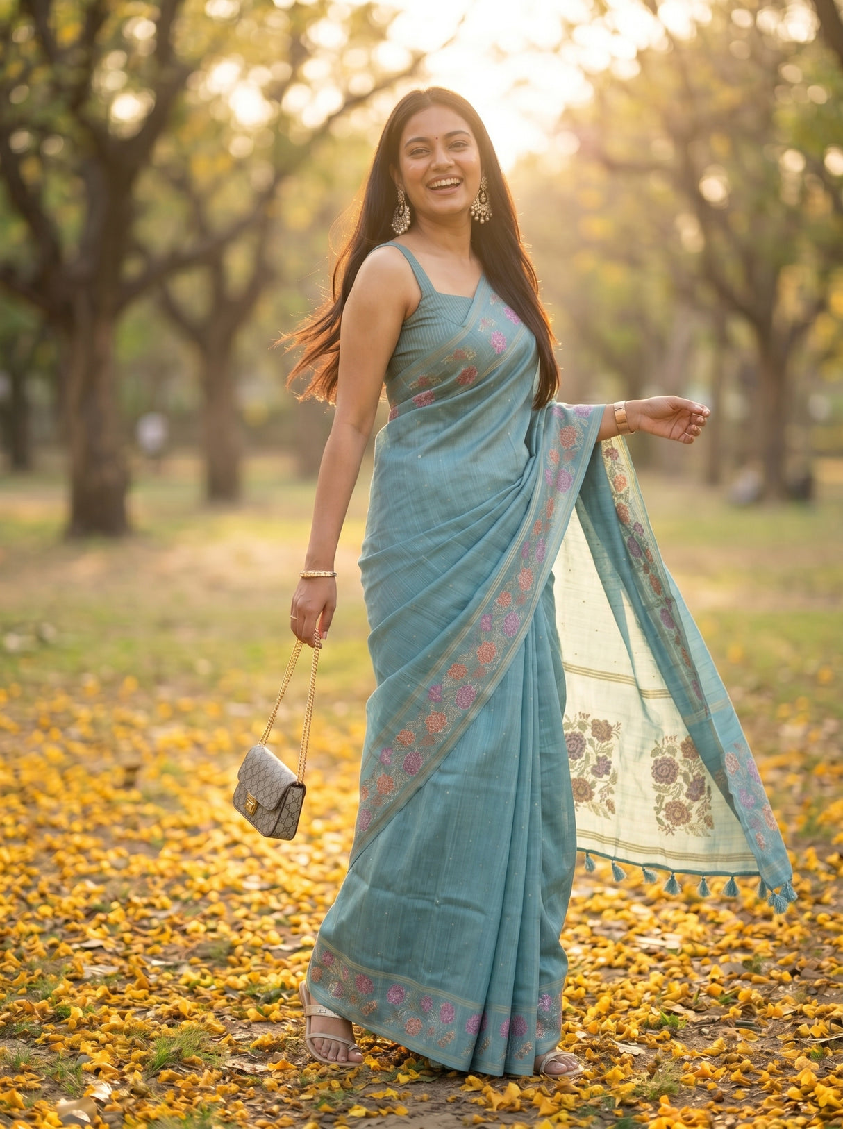 MIMOSA Sapphire Banarasi Art Silk Saree — pose 9 styling detail