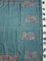 MIMOSA Sapphire Banarasi Art Silk Saree — pallu and zari work detail