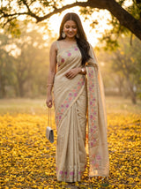 MIMOSA Tussar Banarasi Art Silk Saree — AI Model lifestyle / pose 1