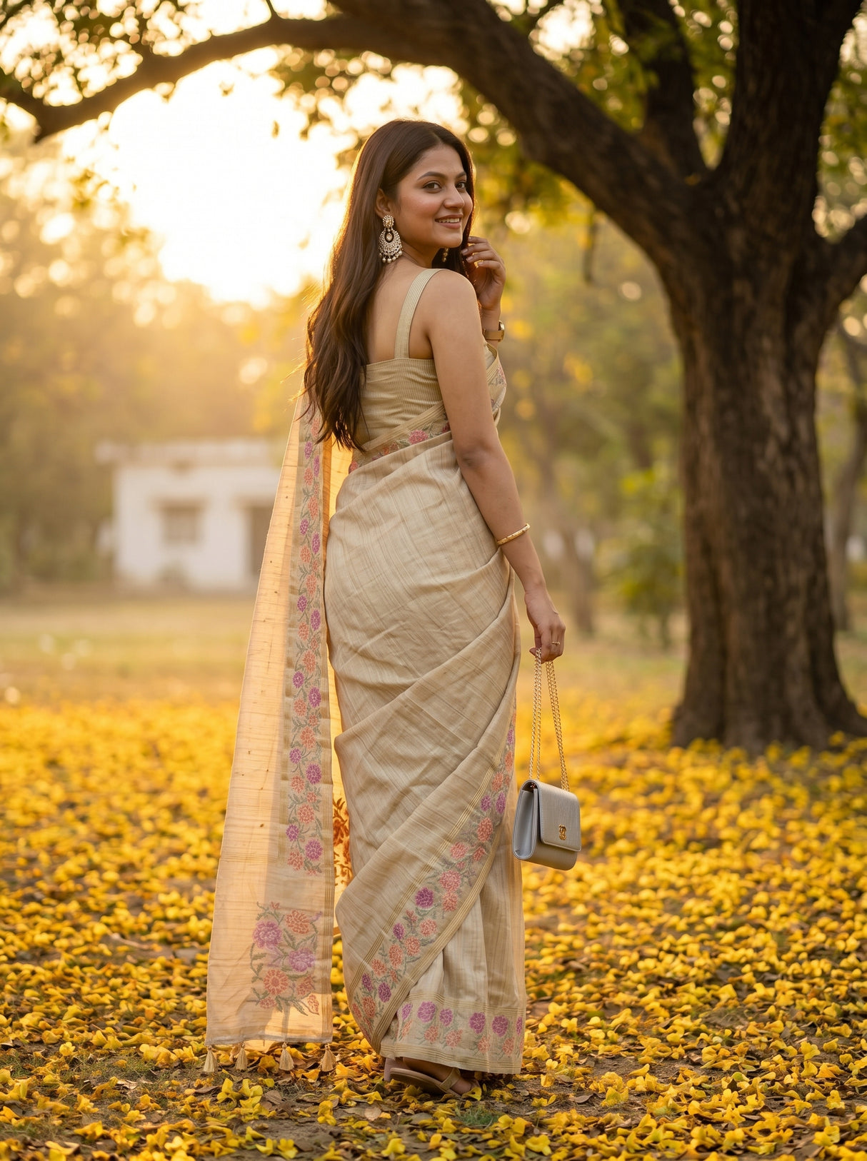 MIMOSA Tussar Banarasi Art Silk Saree — pose 7 styling detail