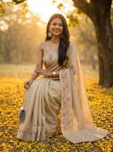 MIMOSA Tussar Banarasi Art Silk Saree — pose 8 styling detail