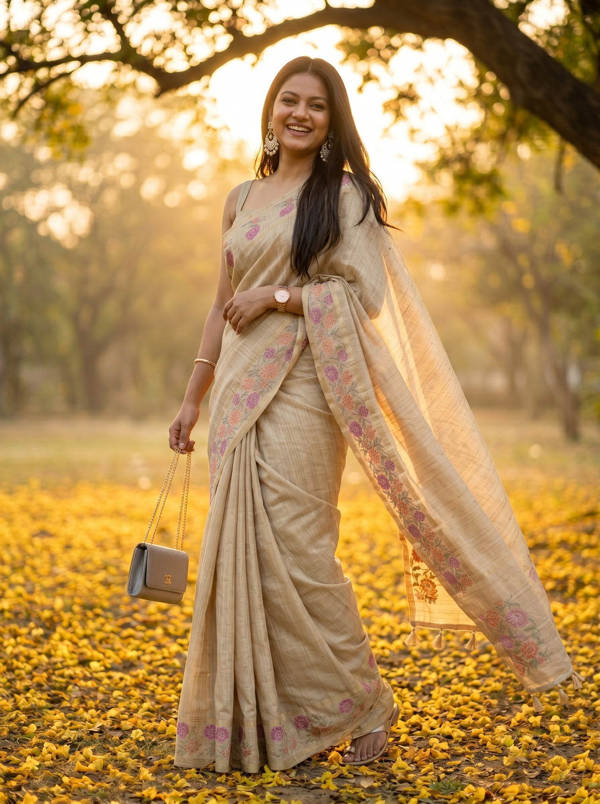 MIMOSA Tussar Banarasi Art Silk Saree — pose 9 styling detail
