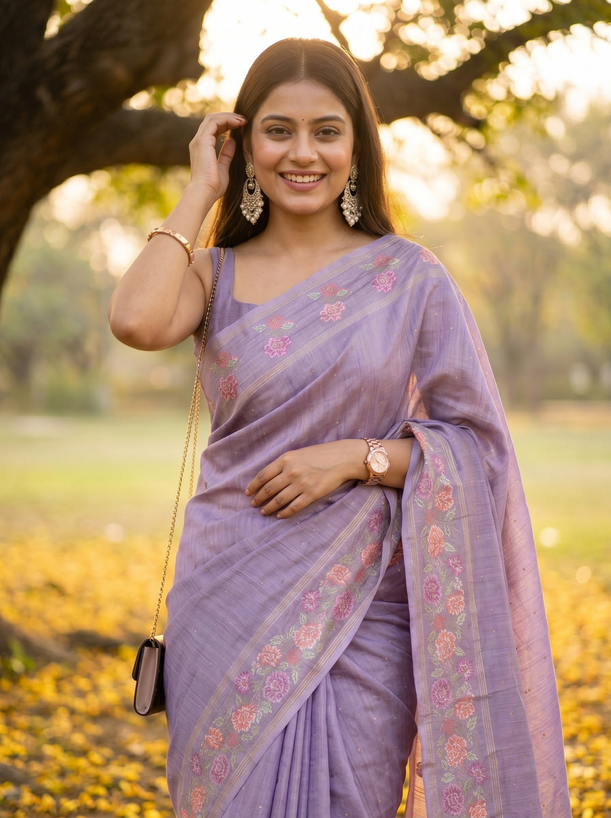 MIMOSA Violet Banarasi Art Silk Saree — pose 10 styling detail