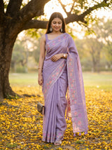 MIMOSA Violet Banarasi Art Silk Saree — AI Model lifestyle / pose 1