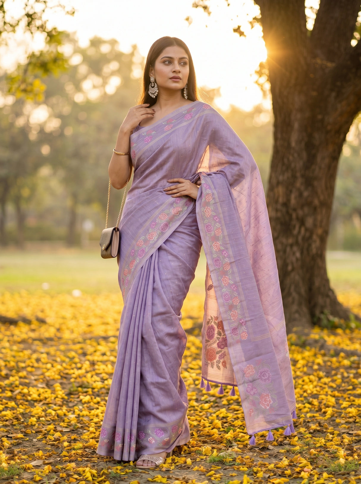 MIMOSA Violet Banarasi Art Silk Saree — pose 5 styling detail