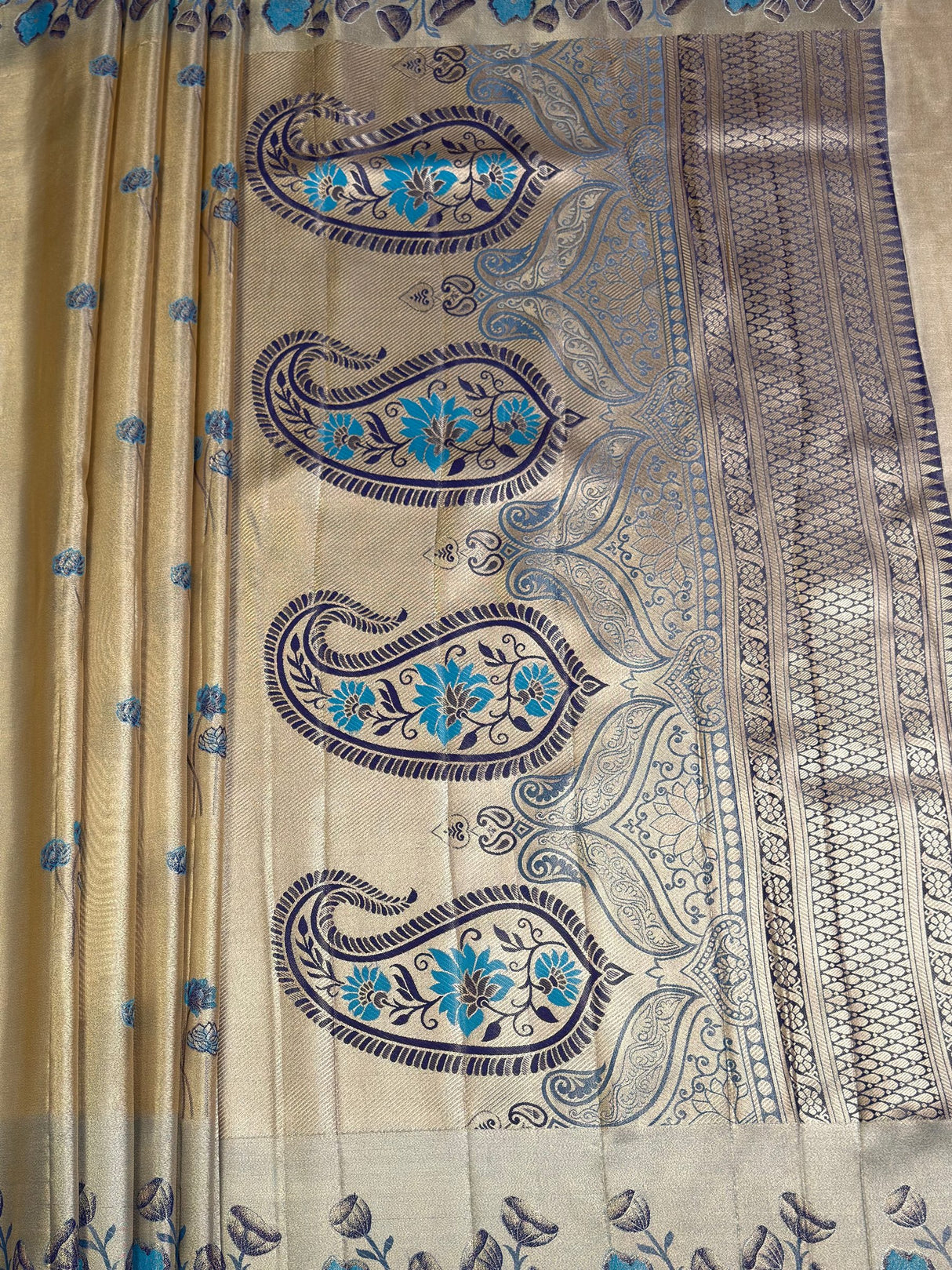 MIMOSA Navy Saree Saree — pallu and zari work detail