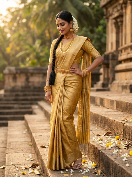 MIMOSA Gold Kanjivaram Art Silk Saree — AI Model lifestyle pose