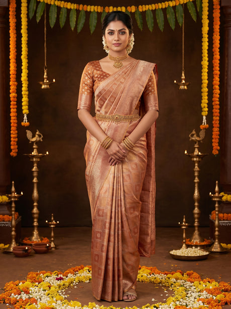 MIMOSA Orange Kanjivaram Art Silk Saree — AI Model lifestyle pose