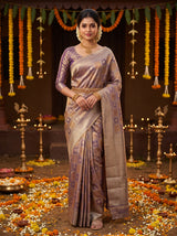 MIMOSA Violet Kanjivaram Art Silk Saree — AI Model lifestyle pose
