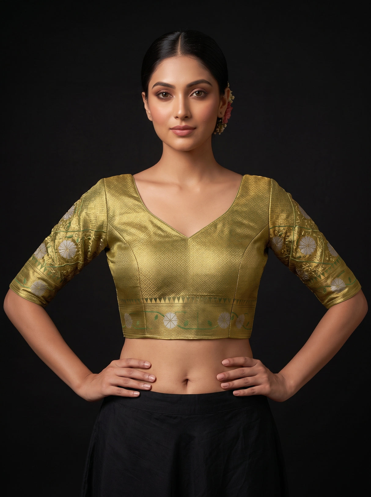 MIMOSA Green Saree Saree — blouse close-up