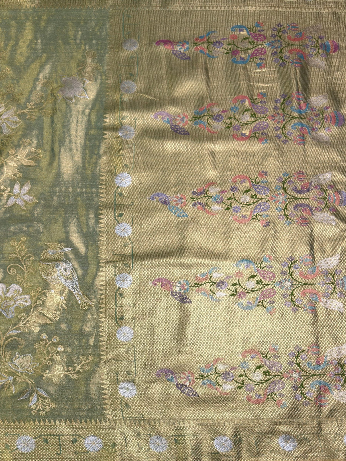 MIMOSA Green Saree Saree — pallu and zari work detail