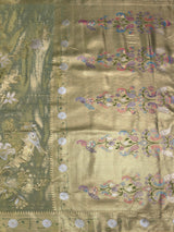 MIMOSA Green Saree Saree — pallu and zari work detail