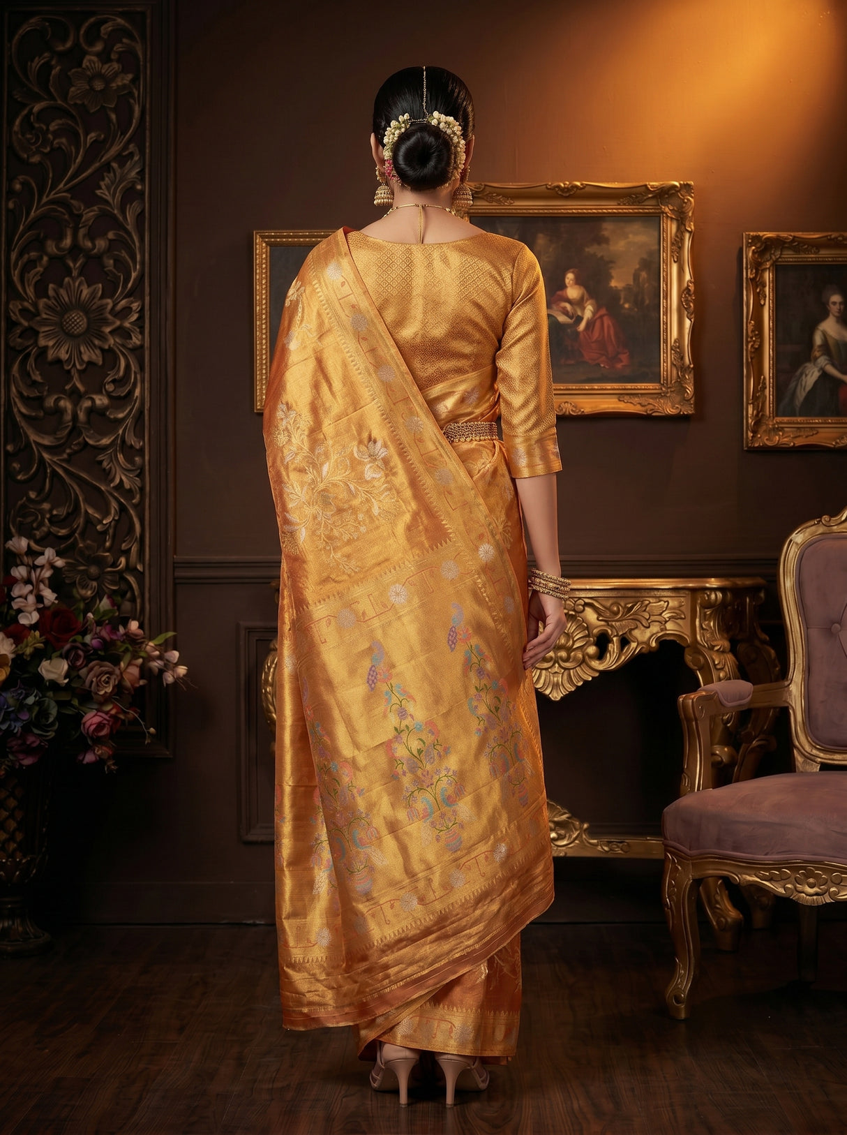 MIMOSA Orange Saree Saree — pose 2 styling detail