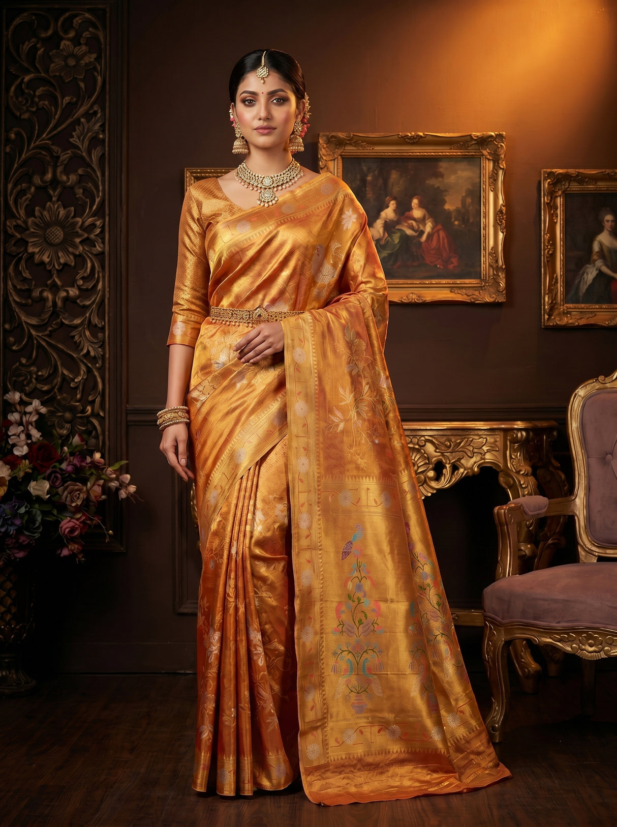 MIMOSA Orange Saree Saree — pose 5 styling detail