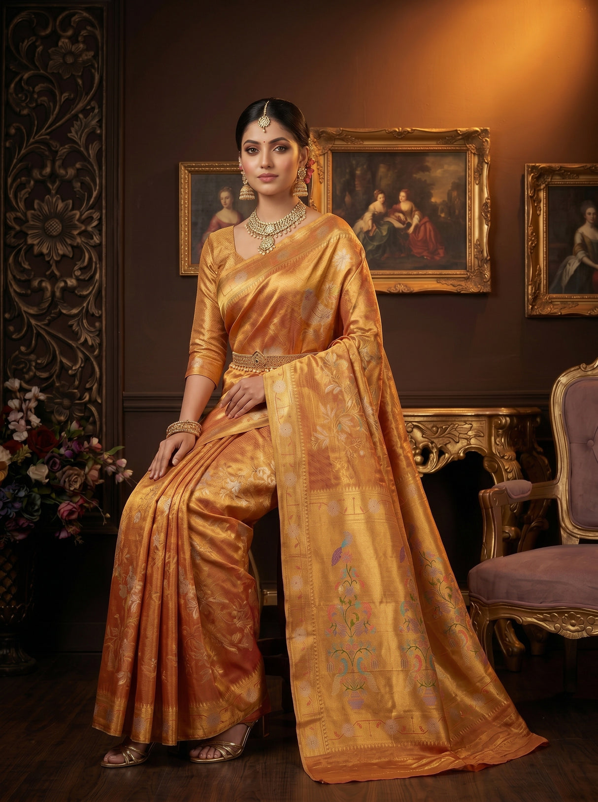 MIMOSA Orange Saree Saree — pose 8 styling detail