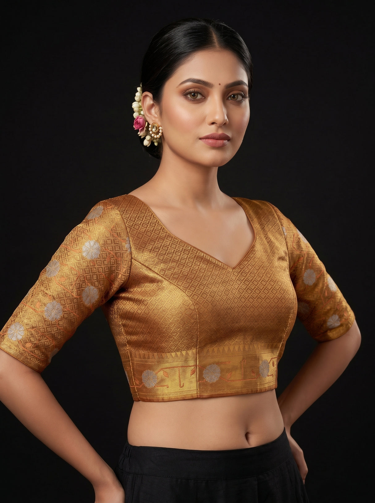 MIMOSA Orange Saree Saree — blouse close-up