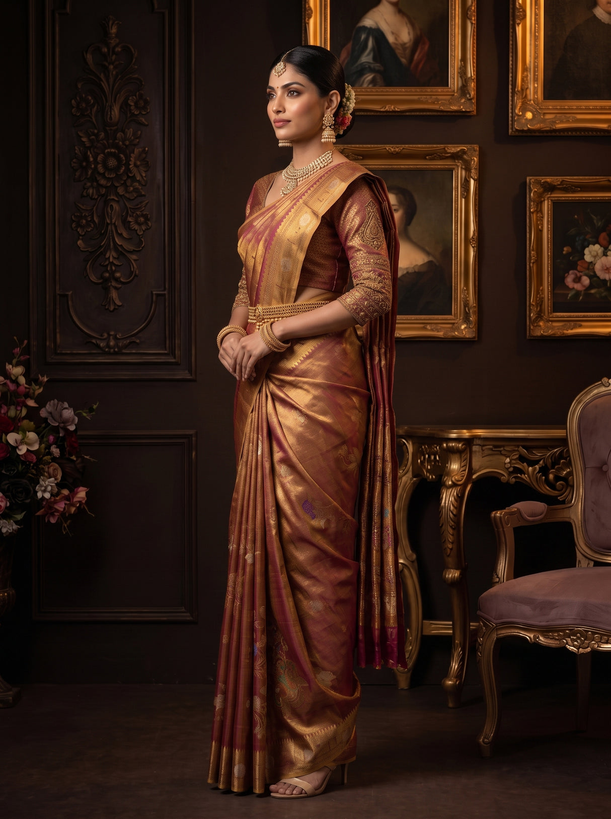 MIMOSA Wine Saree Saree — pose 3 styling detail