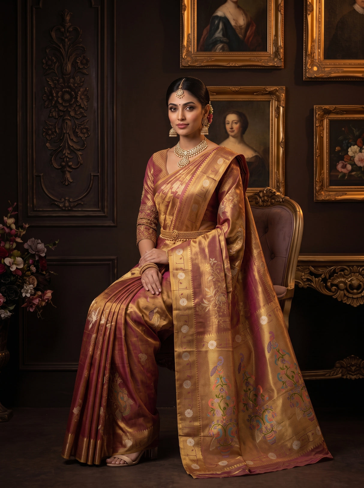 MIMOSA Wine Saree Saree — pose 8 styling detail