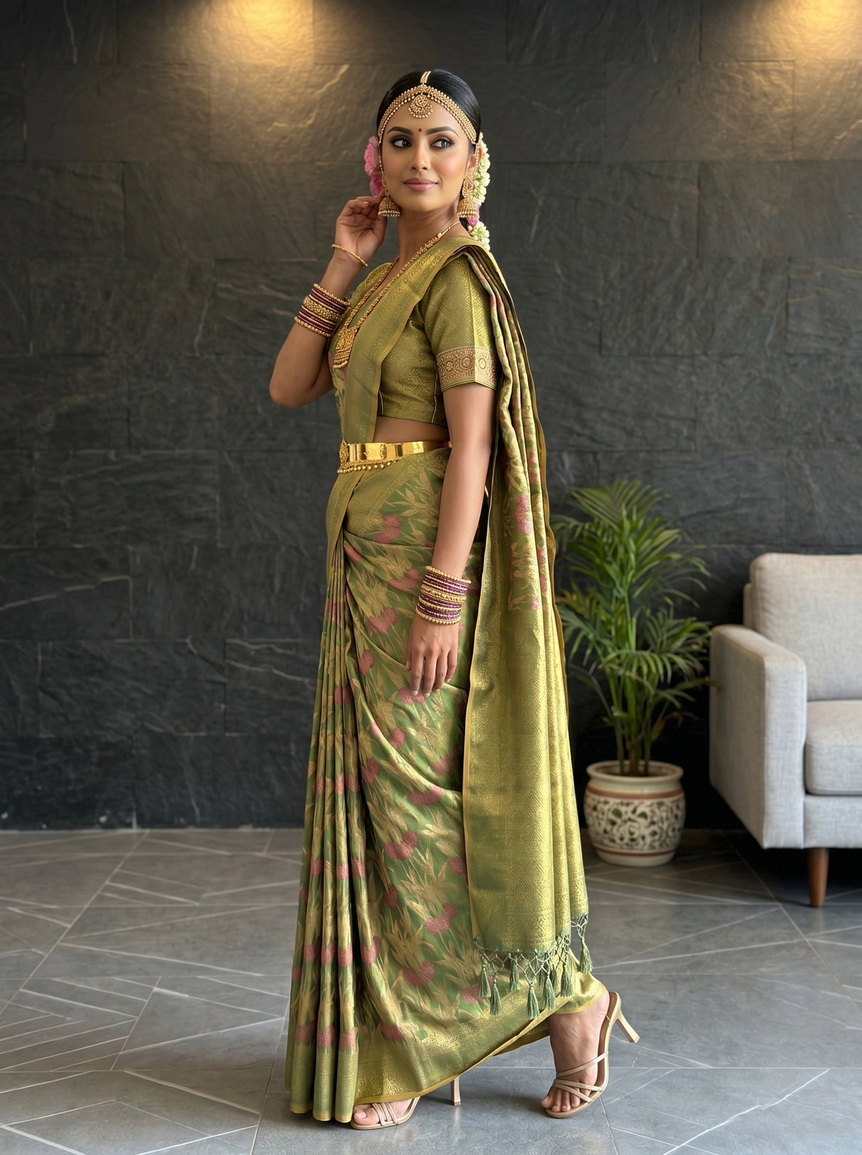 MIMOSA Green Saree Saree — pose 3 styling detail