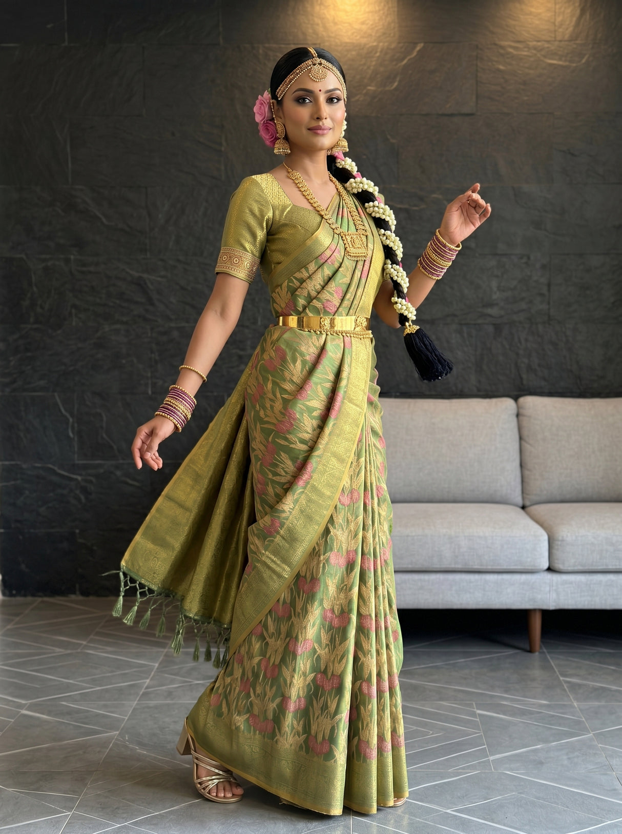 MIMOSA Green Saree Saree — pose 9 styling detail