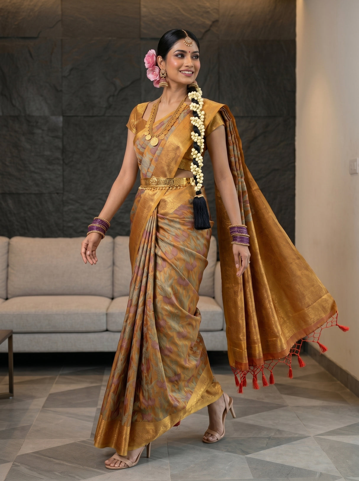 MIMOSA Red Saree Saree — pose 6 styling detail