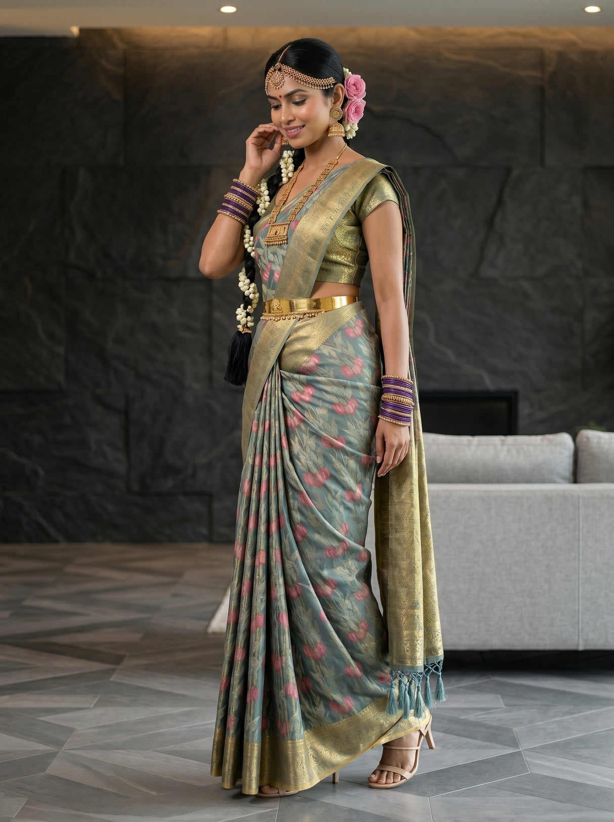 MIMOSA Sapphire Saree Saree — pose 3 styling detail