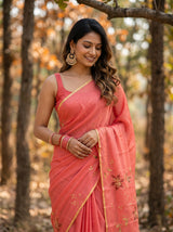 MIMOSA Peach Banarasi chiffon Saree — ground detail