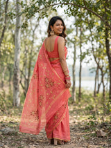 MIMOSA Peach Banarasi chiffon Saree — lower half of saree and ground