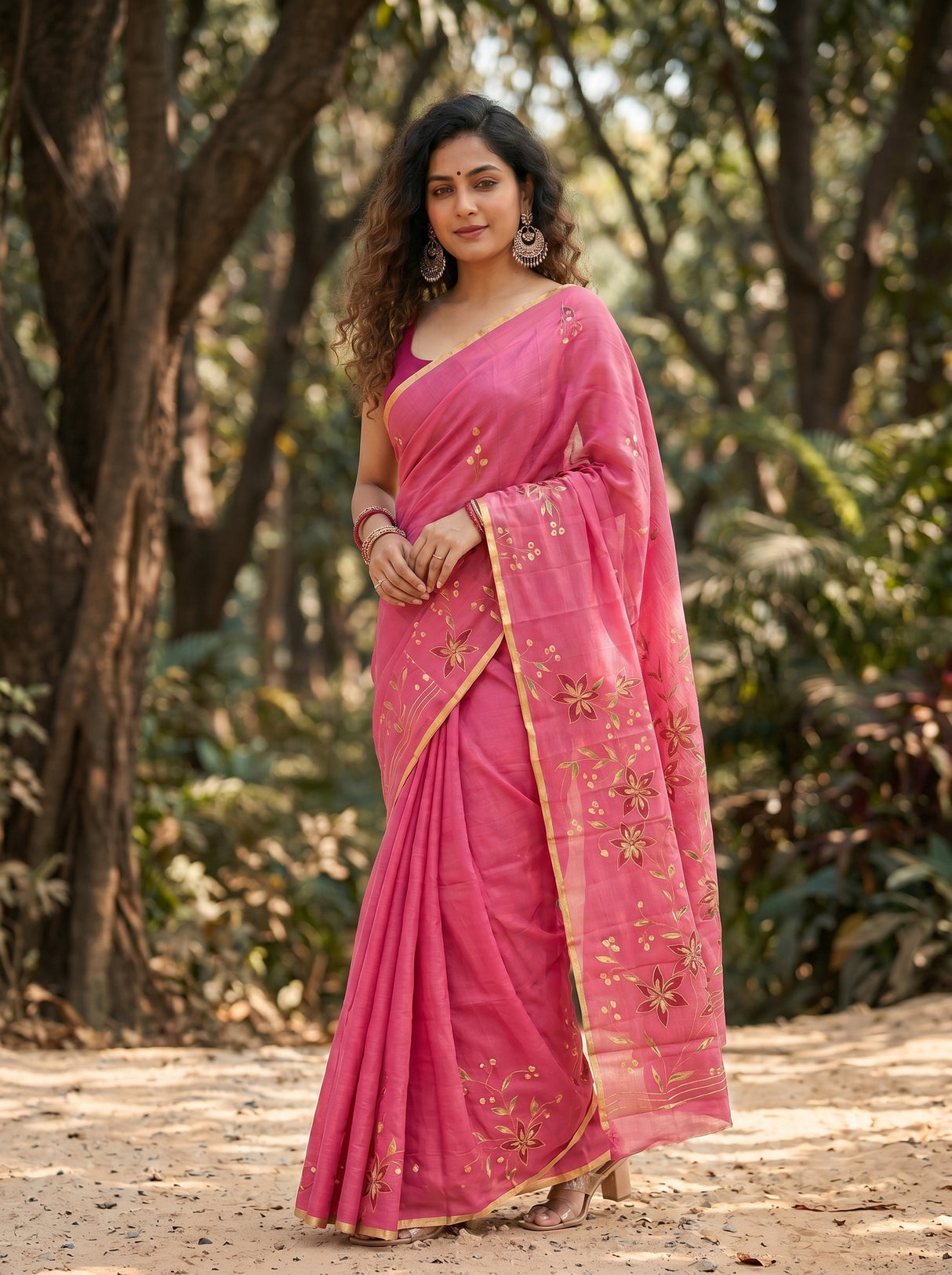 MIMOSA Pink Banarasi chiffon Saree — close up of pallu motif