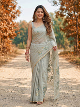 MIMOSA Pista Banarasi chiffon Saree — close up of pallu motif
