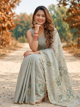 MIMOSA Pista Banarasi chiffon Saree — mid-section of saree and ground