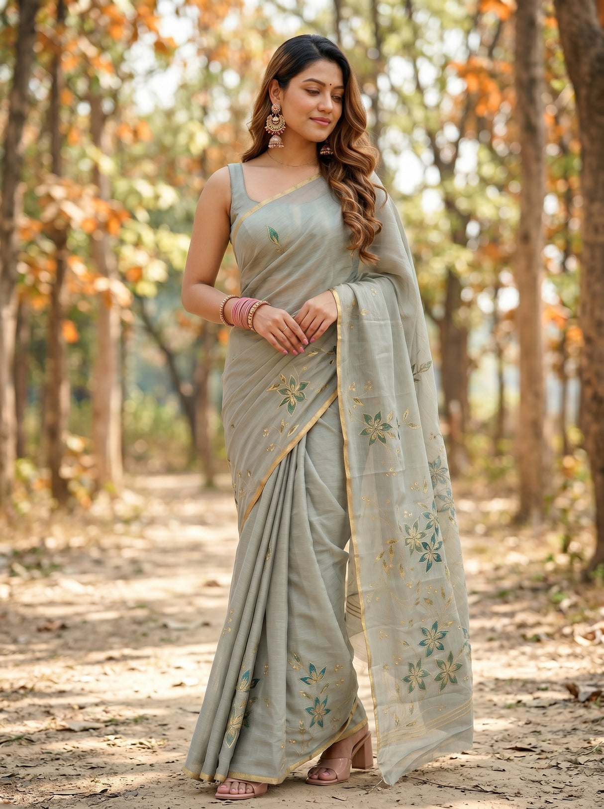 MIMOSA Pista Banarasi chiffon Saree — lower pallu detail
