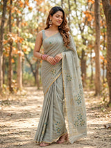 MIMOSA Pista Banarasi chiffon Saree — lower pallu detail