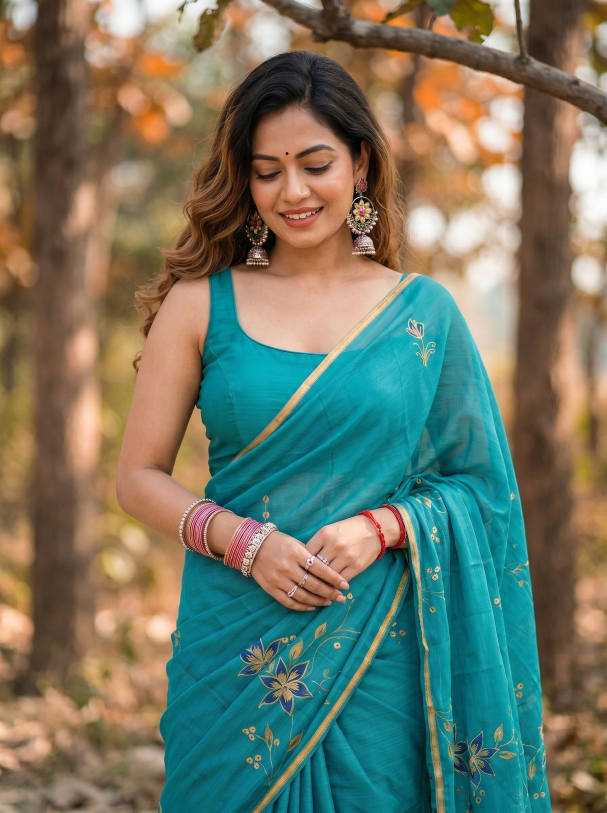 MIMOSA Rama Banarasi chiffon Saree — mid-section of saree and ground