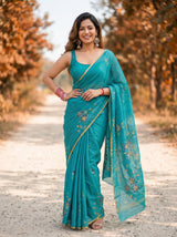 MIMOSA Rama Banarasi chiffon Saree — close up of model's arm and bangles
